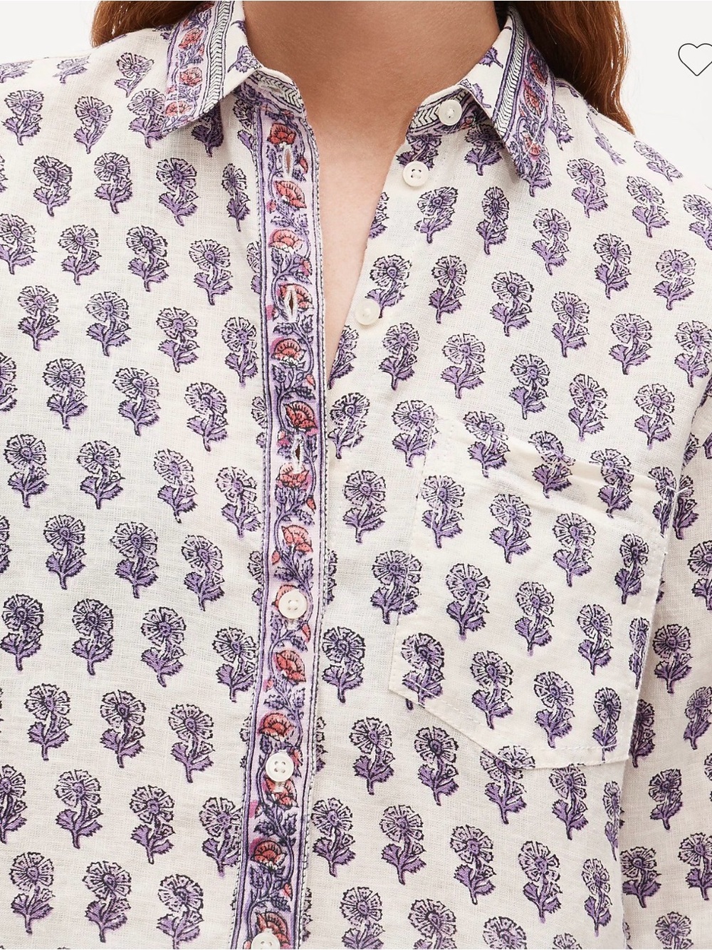 J. Crew White Shirt with Purple Floral Motif and Trim - Picture 4 of 4